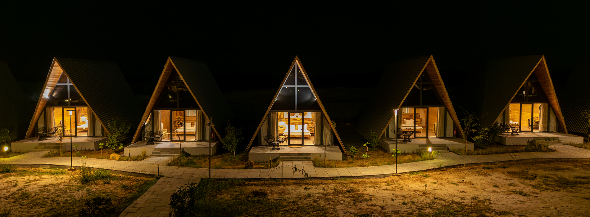 A Frame Cottages in Dholavira Resort